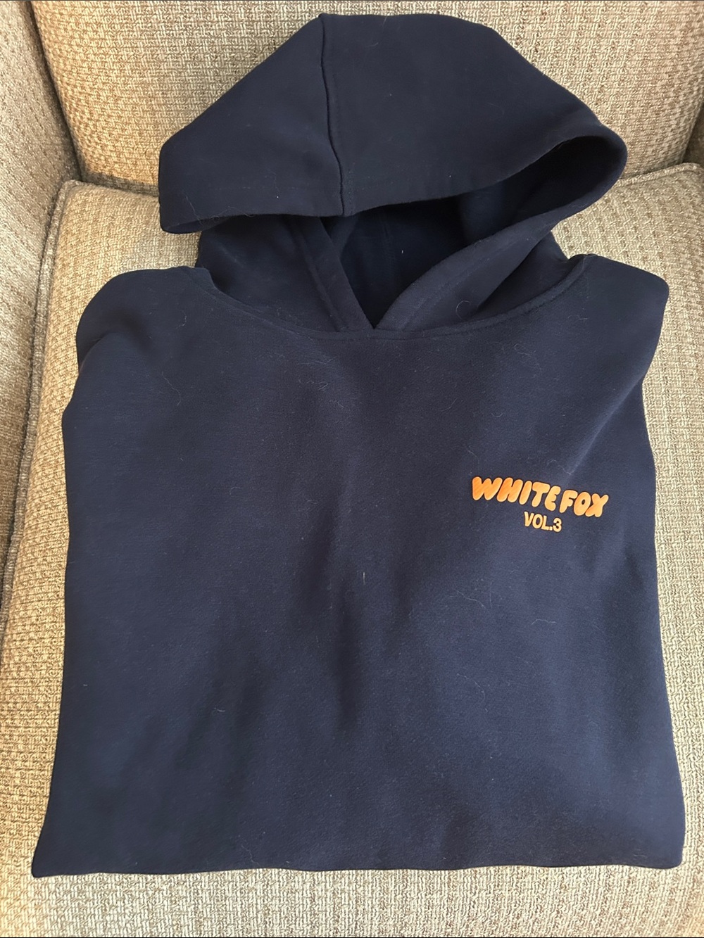 White Fox Navy Blue/Orange Sweatshirt with Hood Size M/L